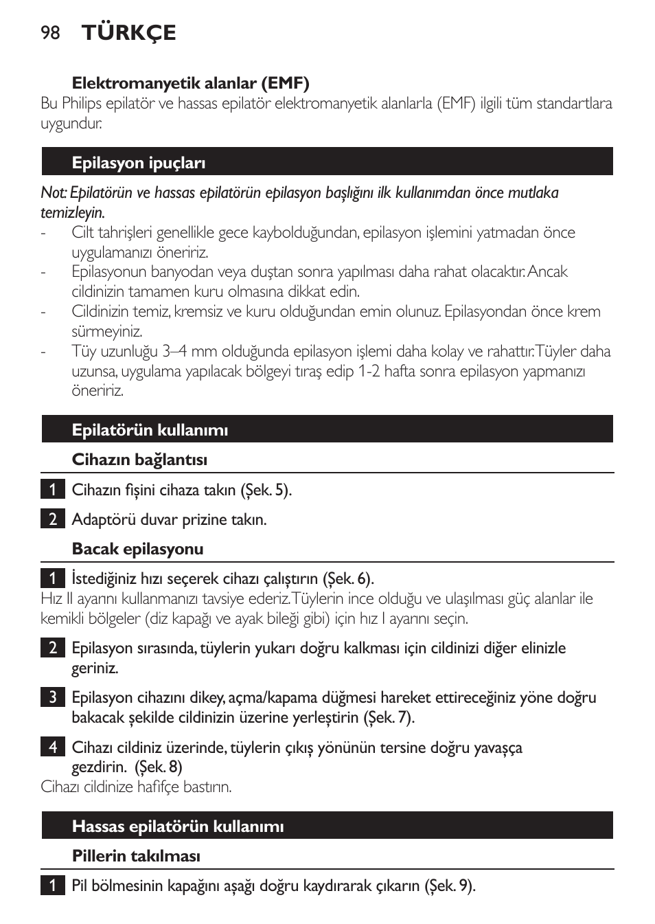 Türkçe | Philips Set de depilación de edición limitada User Manual | Page 98 / 104