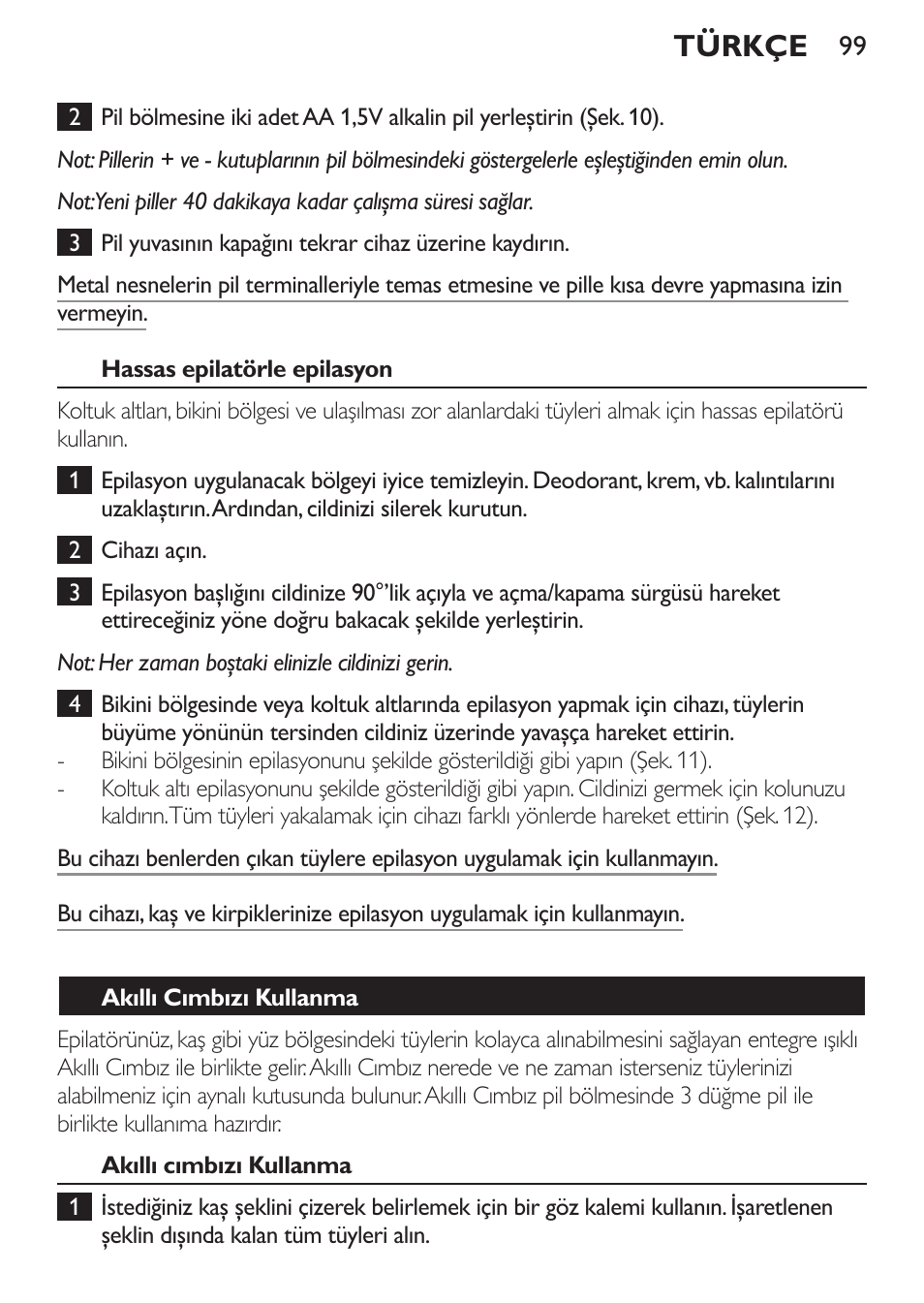 Türkçe | Philips Set de depilación de edición limitada User Manual | Page 99 / 104