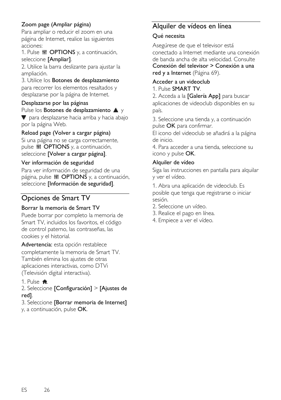 Opciones de smart tv, Alquiler de vídeos en línea | Philips 4000 series Televisor Smart LED 3D ultrafino User Manual | Page 26 / 87