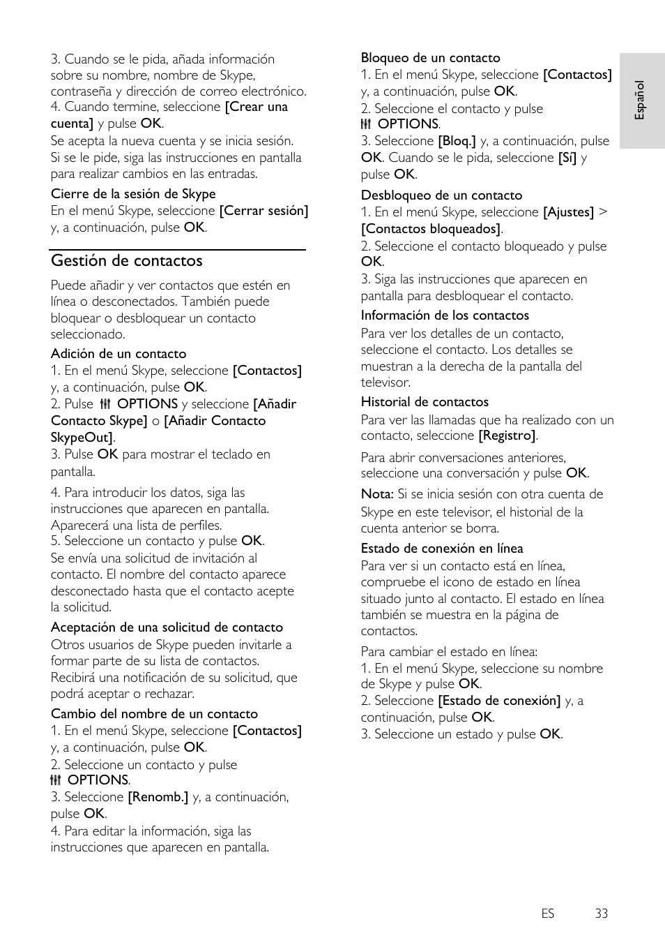 Gestión de contactos | Philips 4000 series Televisor Smart LED 3D ultrafino User Manual | Page 33 / 87