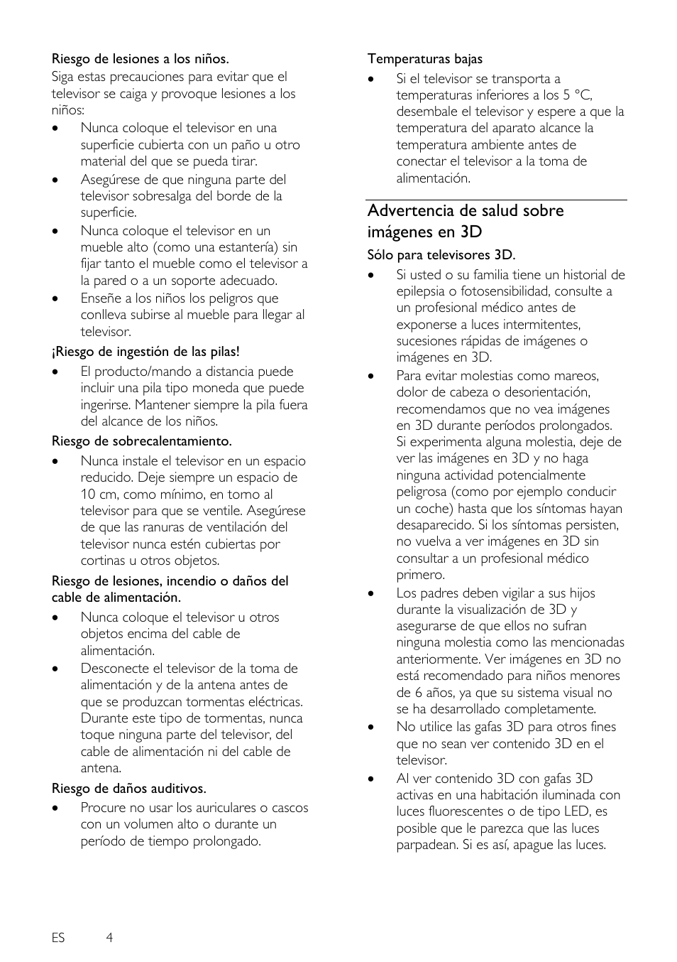 Advertencia de salud sobre imágenes en 3d | Philips 4000 series Televisor Smart LED 3D ultrafino User Manual | Page 4 / 87