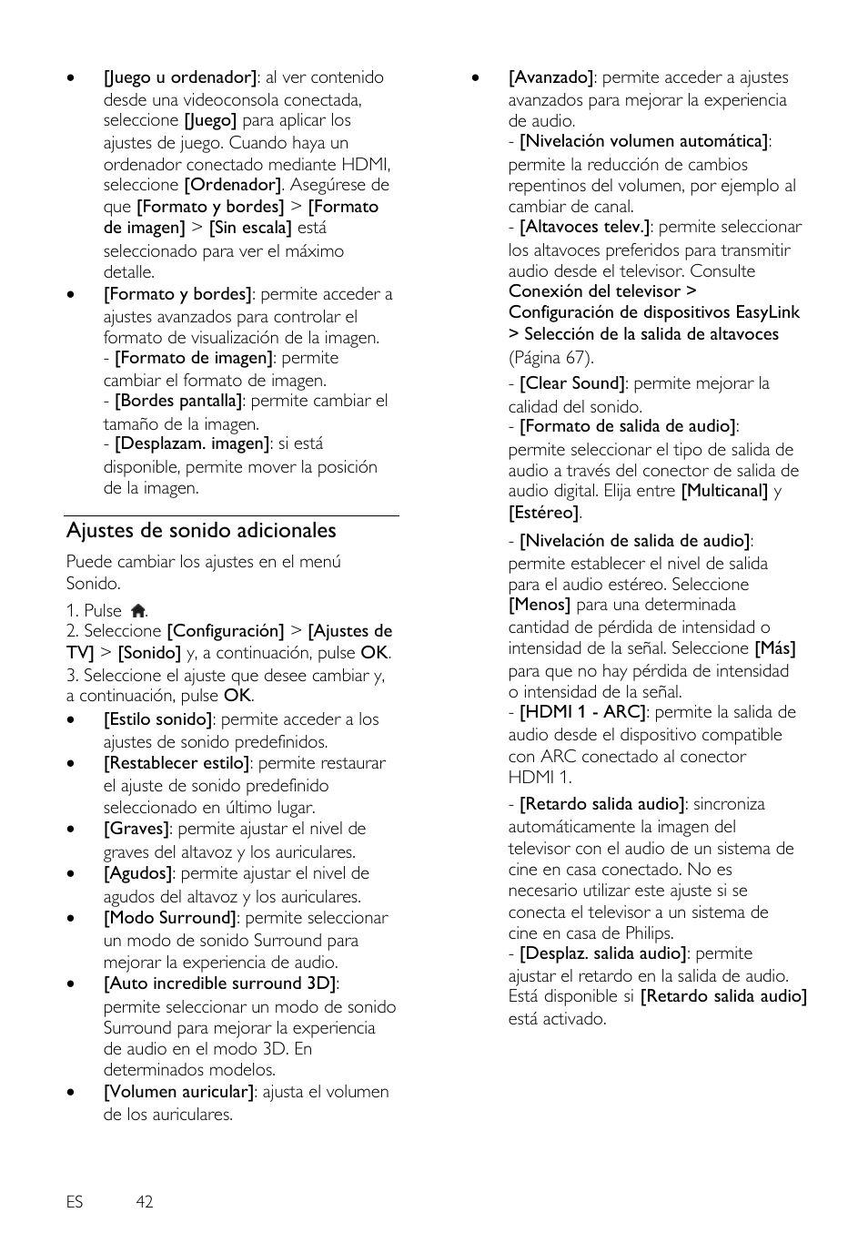 Ajustes de sonido adicionales | Philips 4000 series Televisor Smart LED 3D ultrafino User Manual | Page 42 / 87