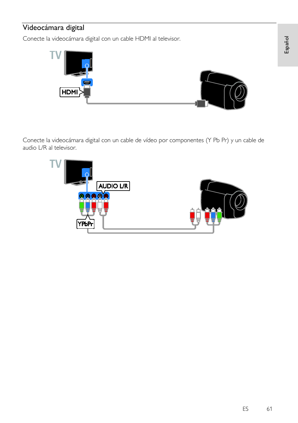 Videocámara digital, Es 61, Es pa ño l | Philips 4000 series Televisor Smart LED 3D ultrafino User Manual | Page 61 / 87