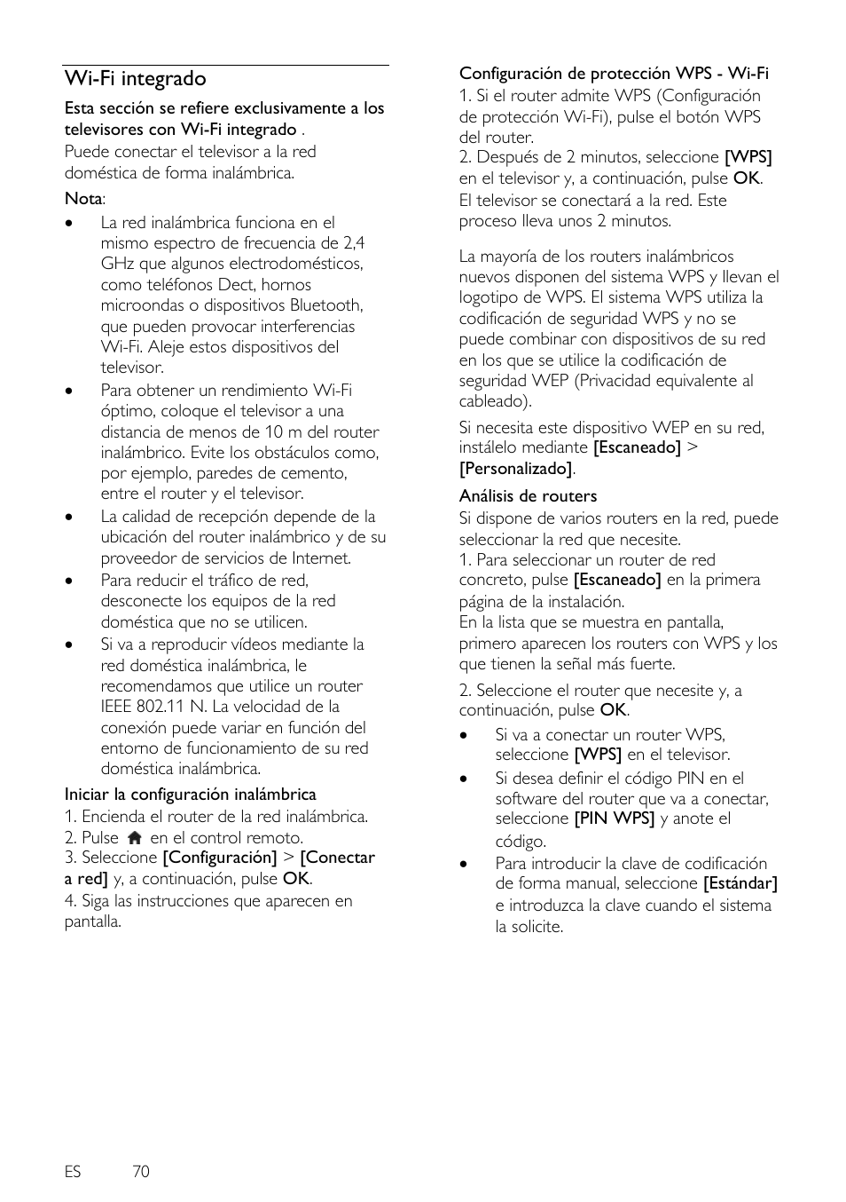 Wi-fi integrado, A 70) | Philips 4000 series Televisor Smart LED 3D ultrafino User Manual | Page 70 / 87