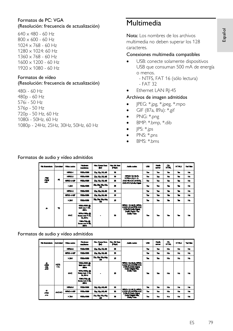 Multimedia | Philips 4000 series Televisor Smart LED 3D ultrafino User Manual | Page 79 / 87