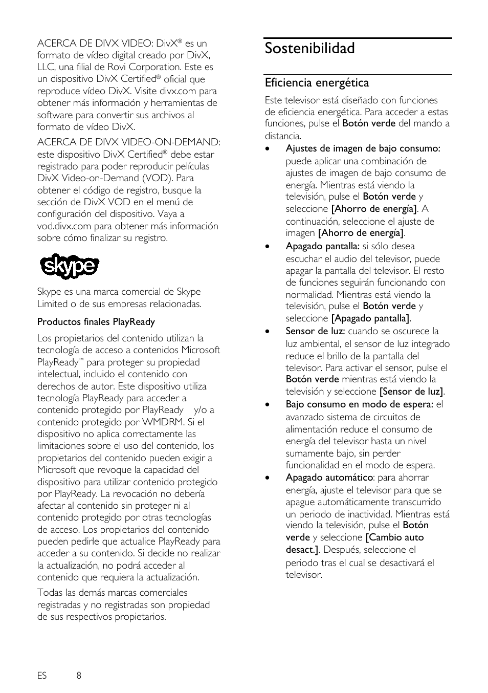 Sostenibilidad, Eficiencia energética | Philips 4000 series Televisor Smart LED 3D ultrafino User Manual | Page 8 / 87