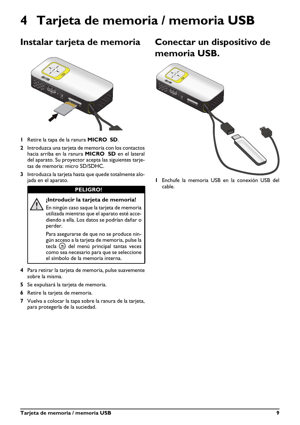 4 tarjeta de memoria / memoria usb 9 | Philips PicoPix Proyector de bolsillo User Manual | Page 9 / 26