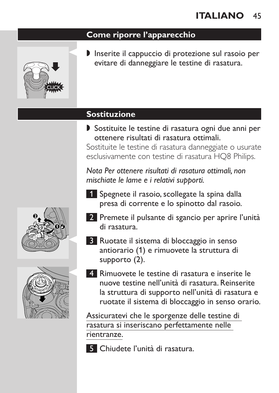 Come riporre l’apparecchio, Sostituzione | Philips SHAVER Series 3000 Afeitadora eléctrica User Manual | Page 43 / 72