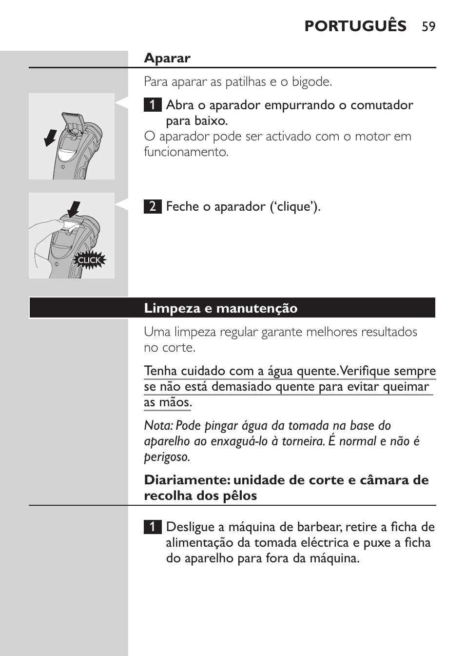 Limpeza e manutenção | Philips SHAVER Series 3000 Afeitadora eléctrica User Manual | Page 57 / 72