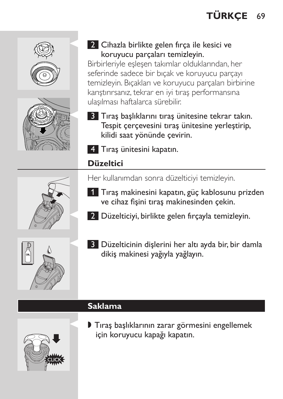 Düzeltici, Saklama | Philips SHAVER Series 3000 Afeitadora eléctrica User Manual | Page 67 / 72