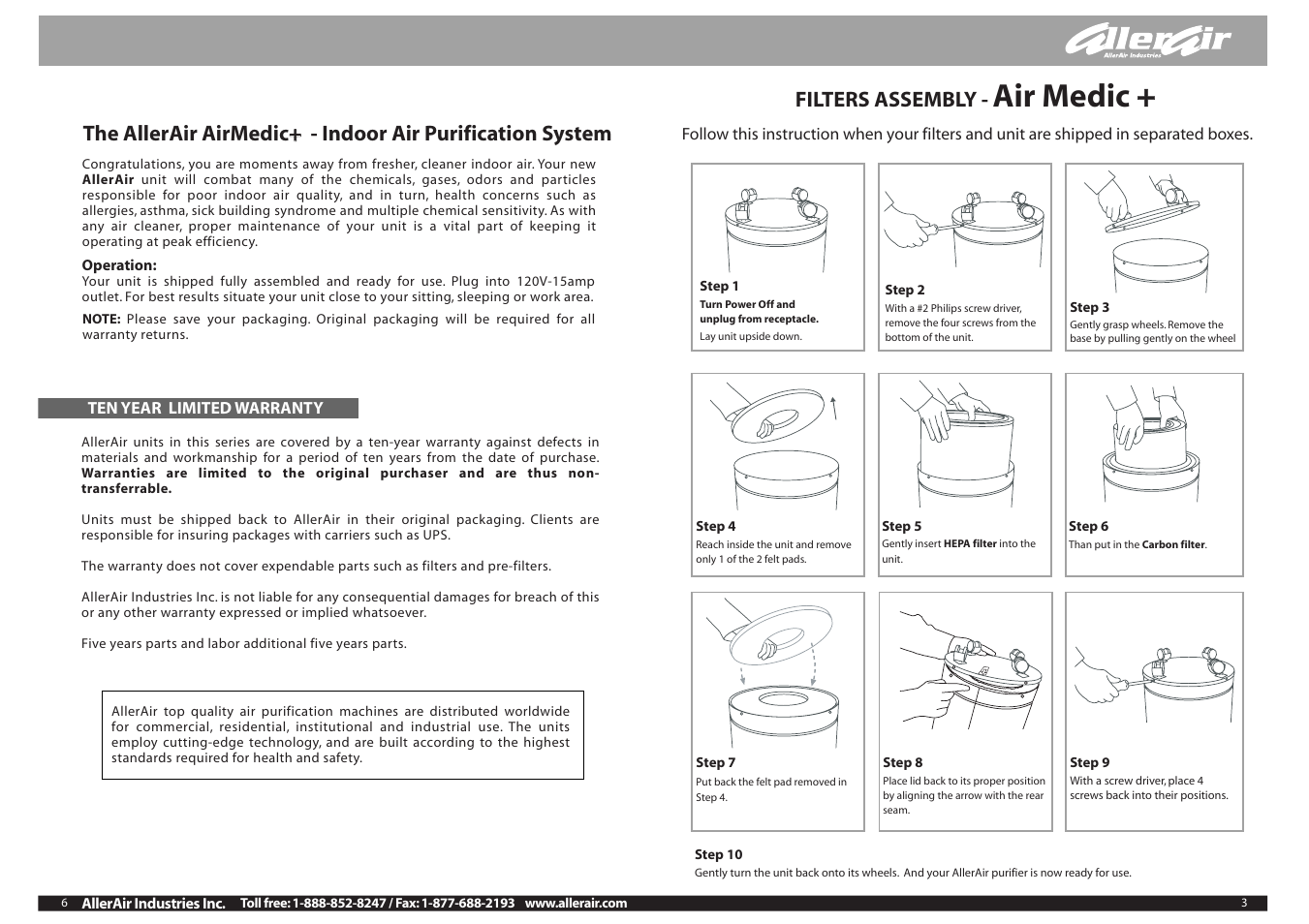 Air medic, Filters assembly | AllerAir AirMedic+ none User Manual | Page 3 / 4