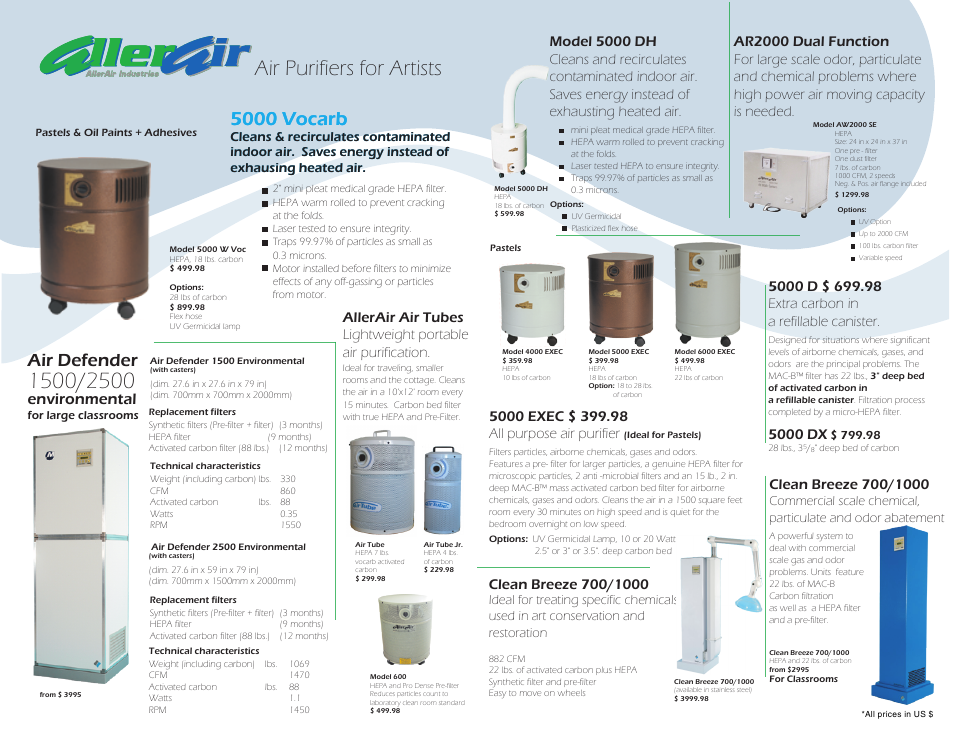 Air purifiers for artists, 5000 vocarb, Air defender | Environmental, 5000 dx | AllerAir 5000 DH User Manual | Page 2 / 2