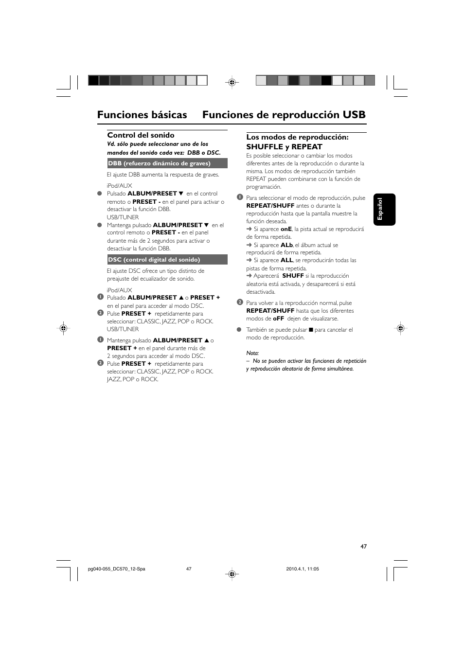 Funciones básicas funciones de reproducción usb | Philips sistema docking User Manual | Page 14 / 23