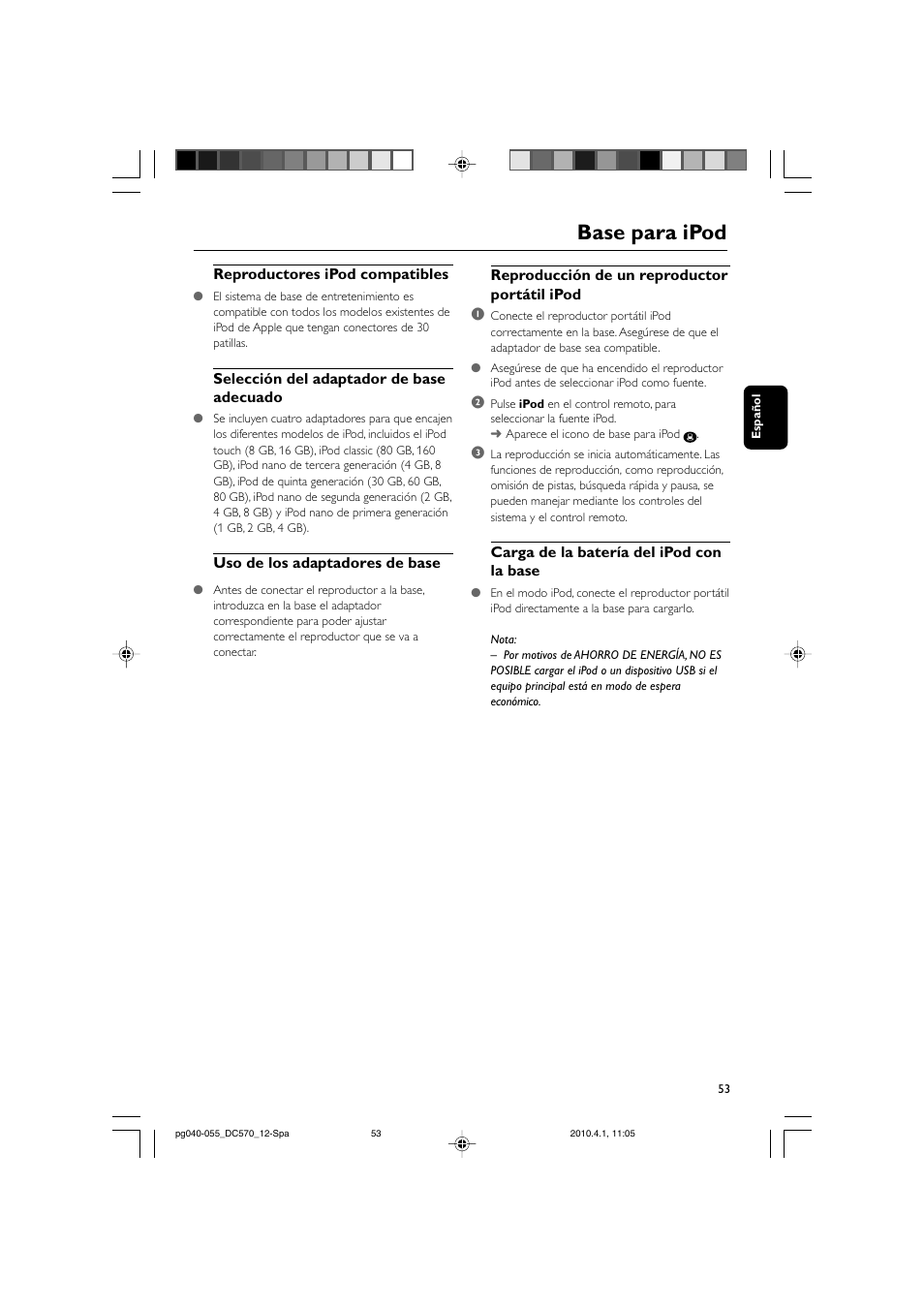 Base para ipod | Philips sistema docking User Manual | Page 20 / 23