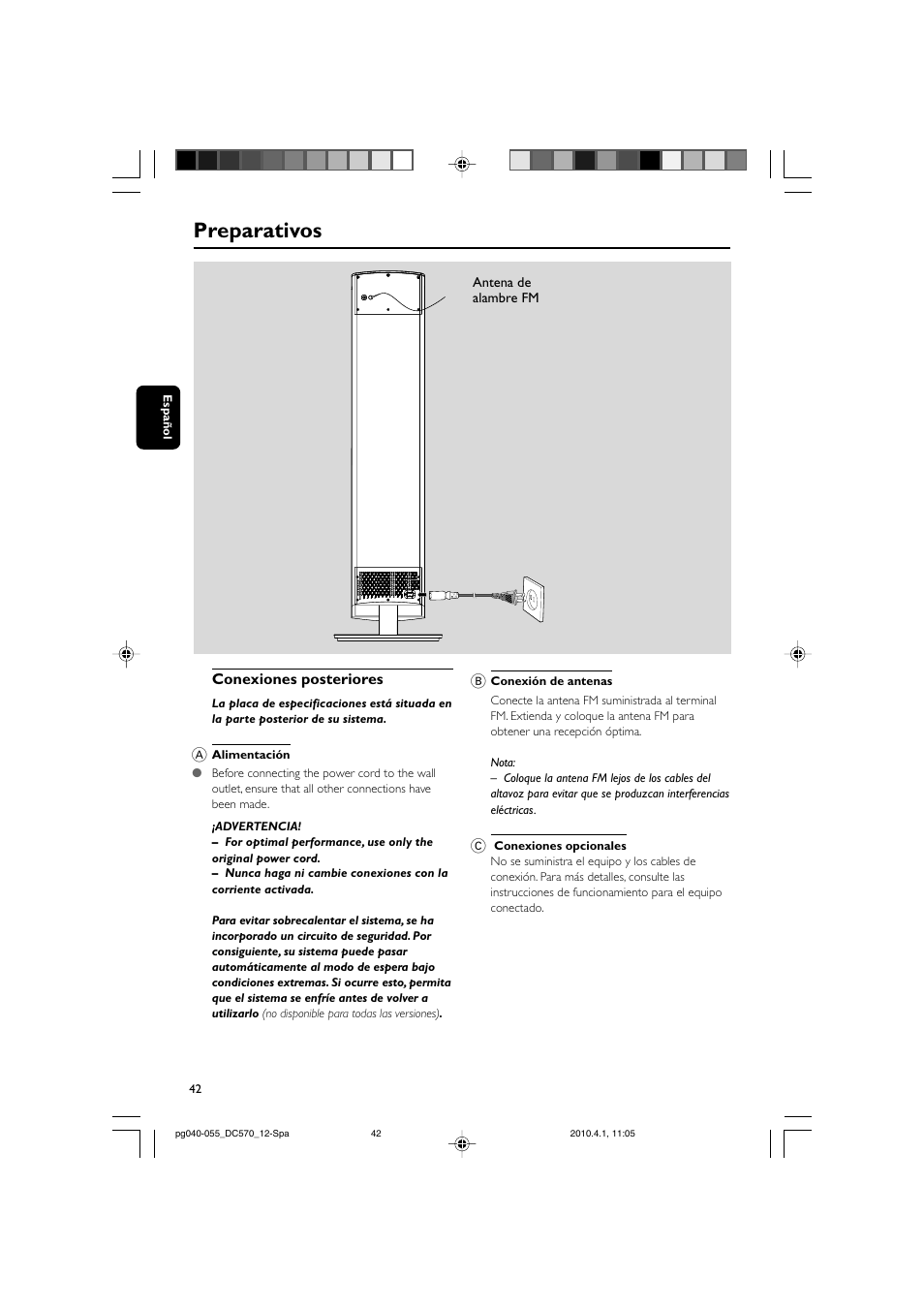 Preparativos | Philips sistema docking User Manual | Page 9 / 23