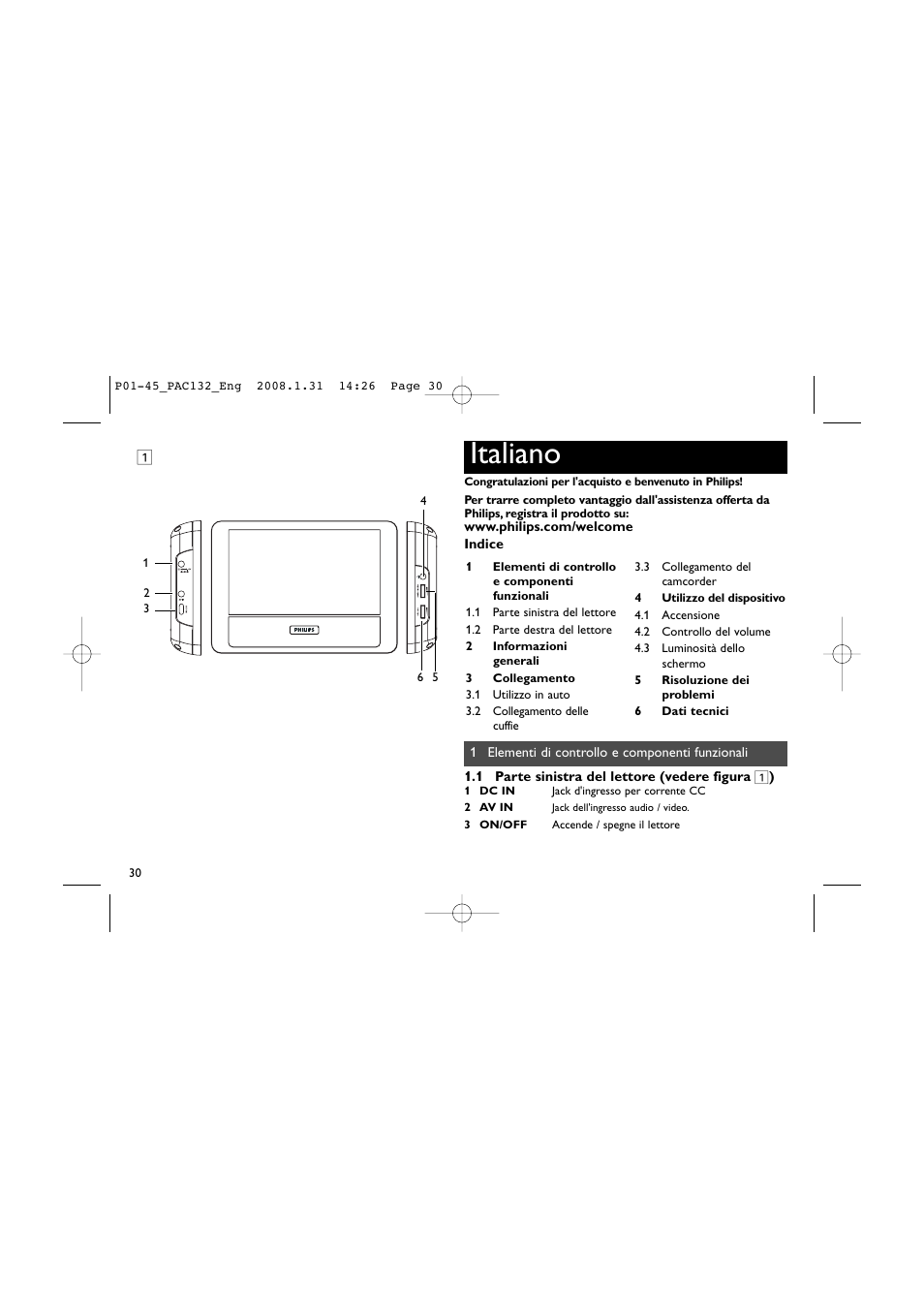 Italiano | Philips Pantalla LCD adicional User Manual | Page 30 / 45