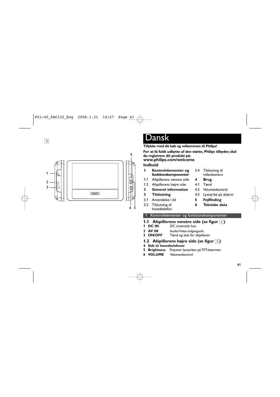 Dansk | Philips Pantalla LCD adicional User Manual | Page 41 / 45