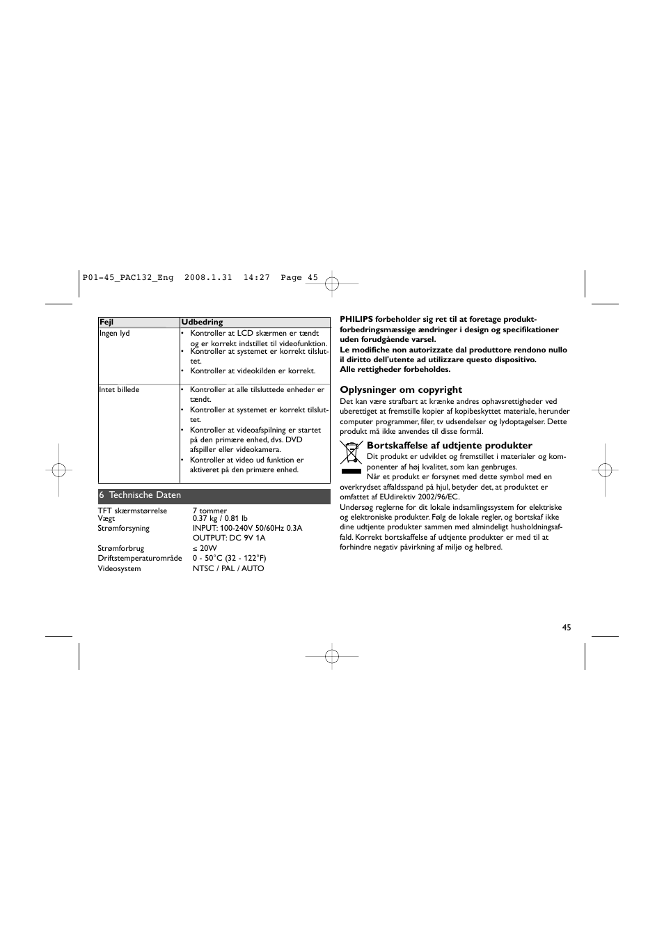 Philips Pantalla LCD adicional User Manual | Page 45 / 45