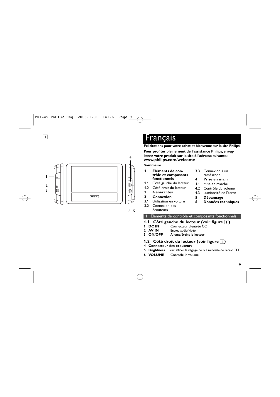 Français | Philips Pantalla LCD adicional User Manual | Page 9 / 45