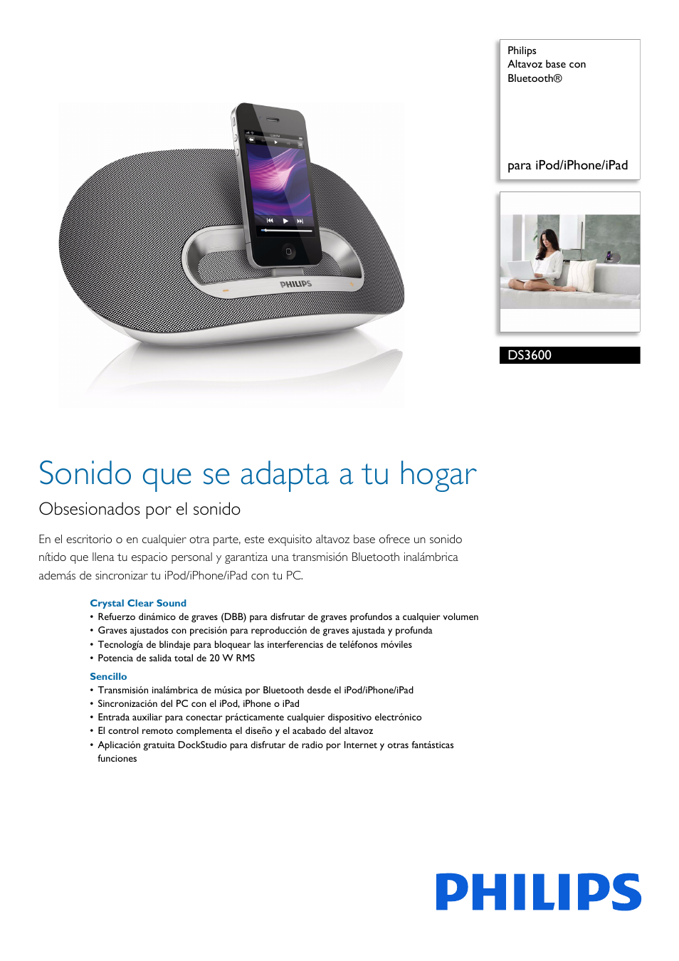 Philips Altavoz base con Bluetooth® User Manual | 2 pages