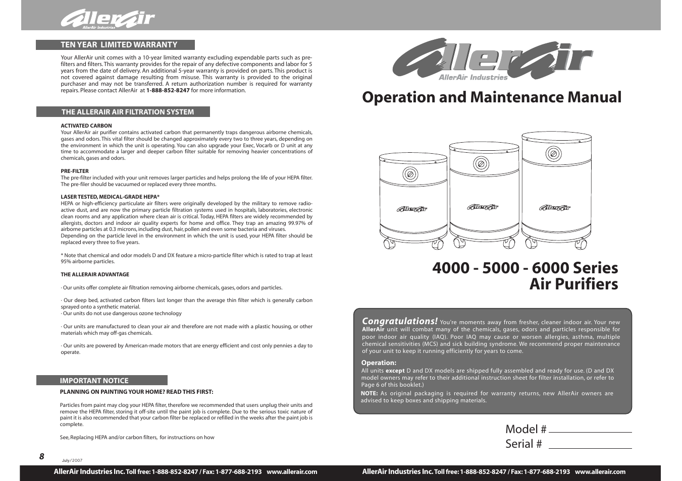 AllerAir 6000 Series User Manual | 4 pages