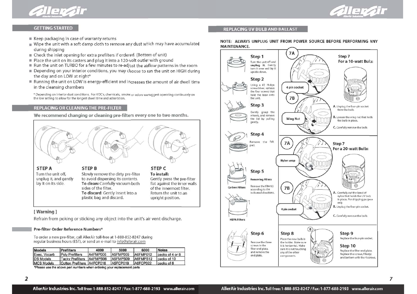 AllerAir 6000 Series User Manual | Page 2 / 4