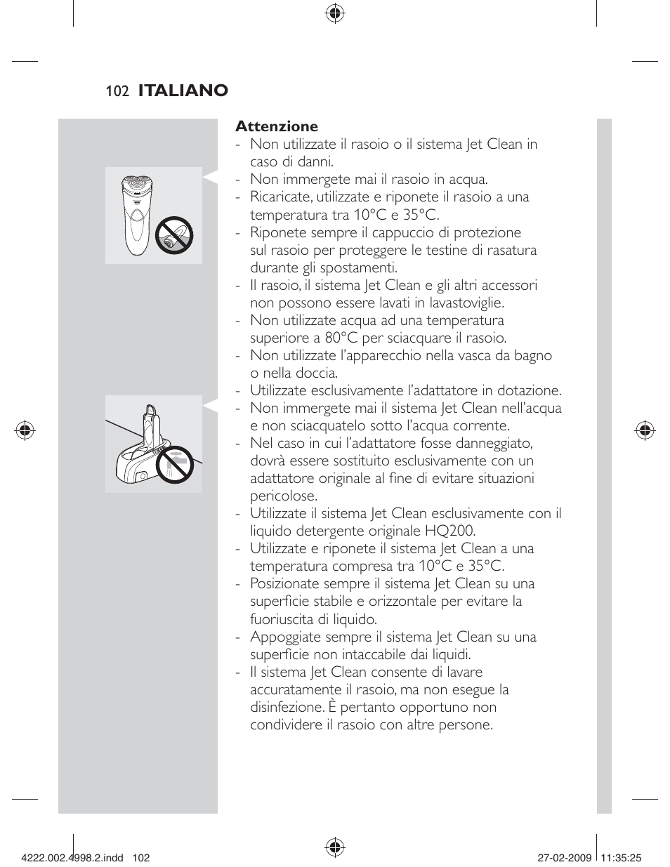 Italiano | Philips SHAVER Series 3000 Afeitadora eléctrica User Manual | Page 100 / 192