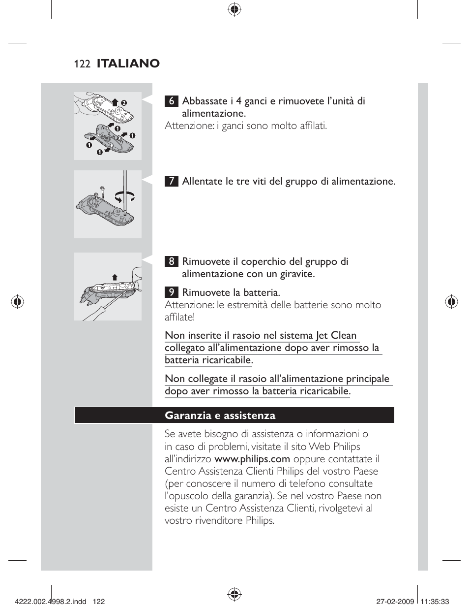 Italiano | Philips SHAVER Series 3000 Afeitadora eléctrica User Manual | Page 120 / 192