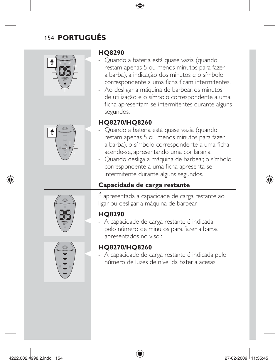 Português | Philips SHAVER Series 3000 Afeitadora eléctrica User Manual | Page 152 / 192