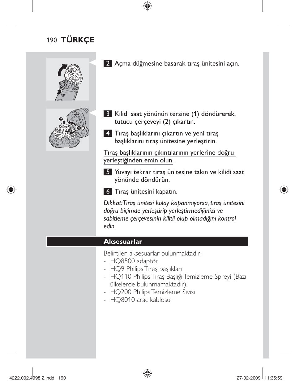 Türkçe | Philips SHAVER Series 3000 Afeitadora eléctrica User Manual | Page 188 / 192