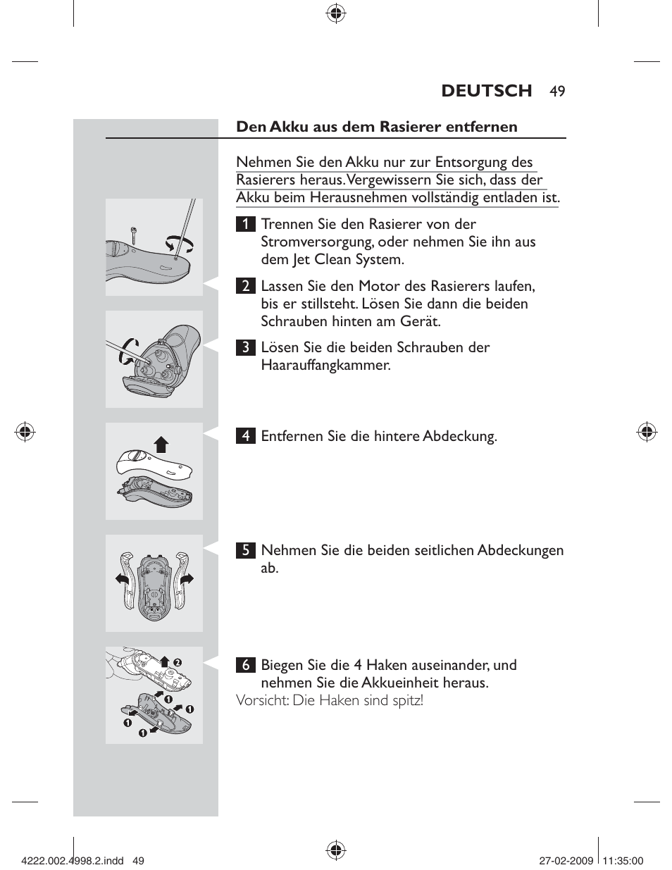 Deutsch | Philips SHAVER Series 3000 Afeitadora eléctrica User Manual | Page 47 / 192