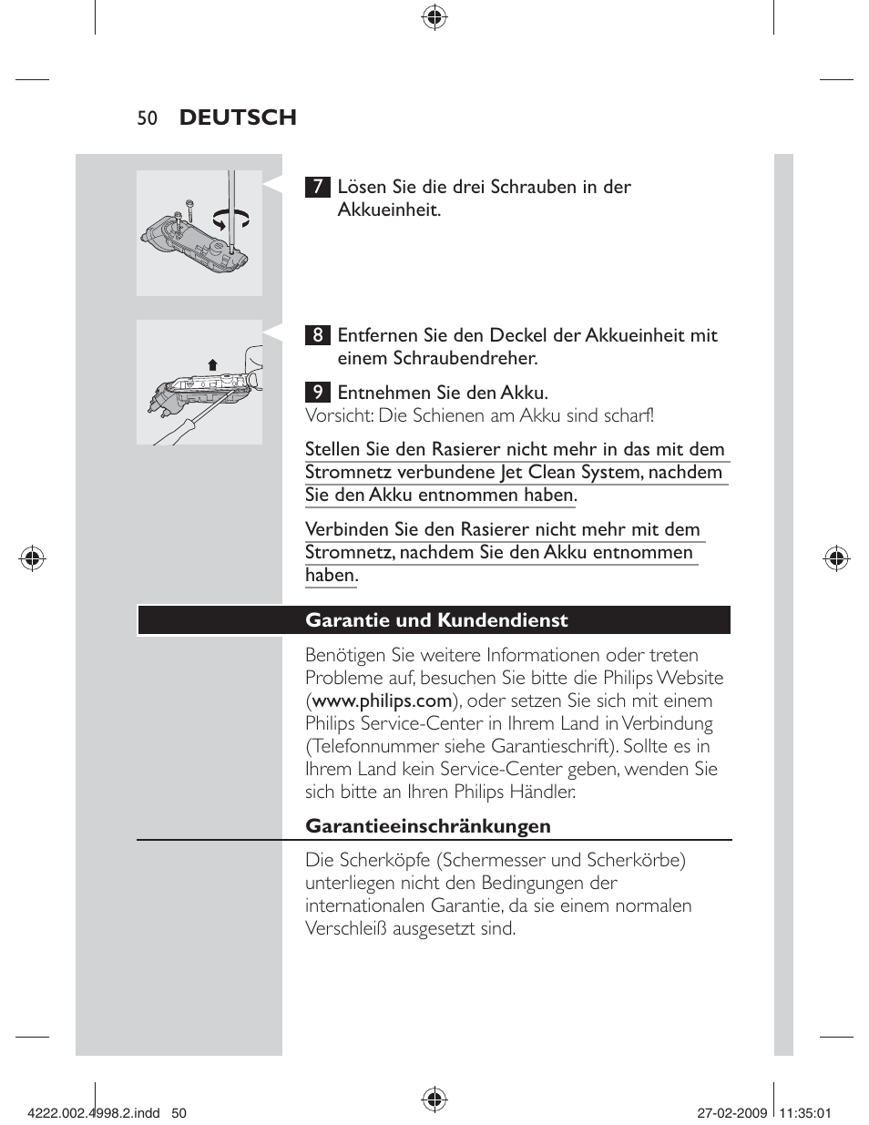 Deutsch | Philips SHAVER Series 3000 Afeitadora eléctrica User Manual | Page 48 / 192