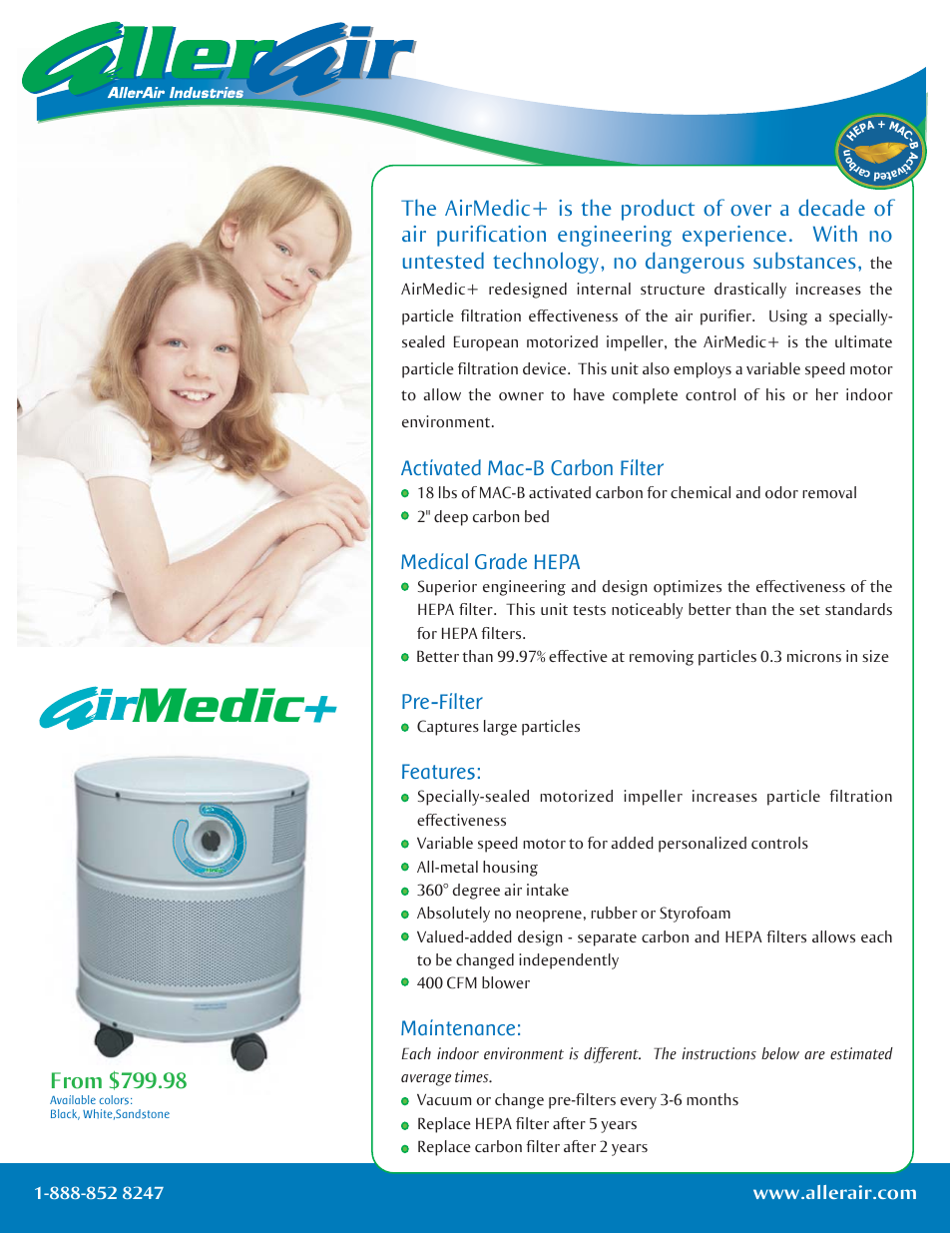 AllerAir AirMedic+ Air Purifier User Manual | 1 page