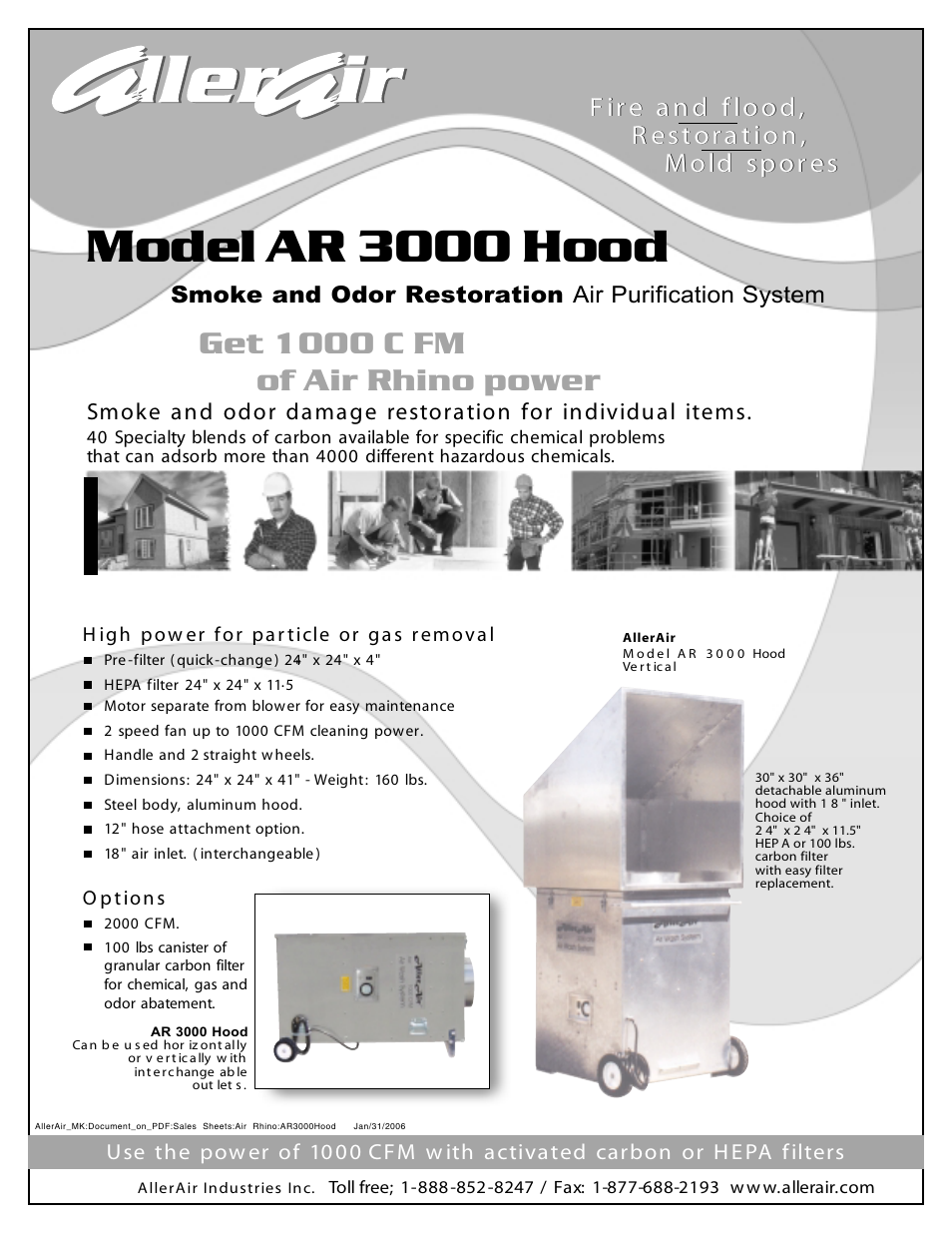 AllerAir AW 3000 Hood User Manual | 2 pages