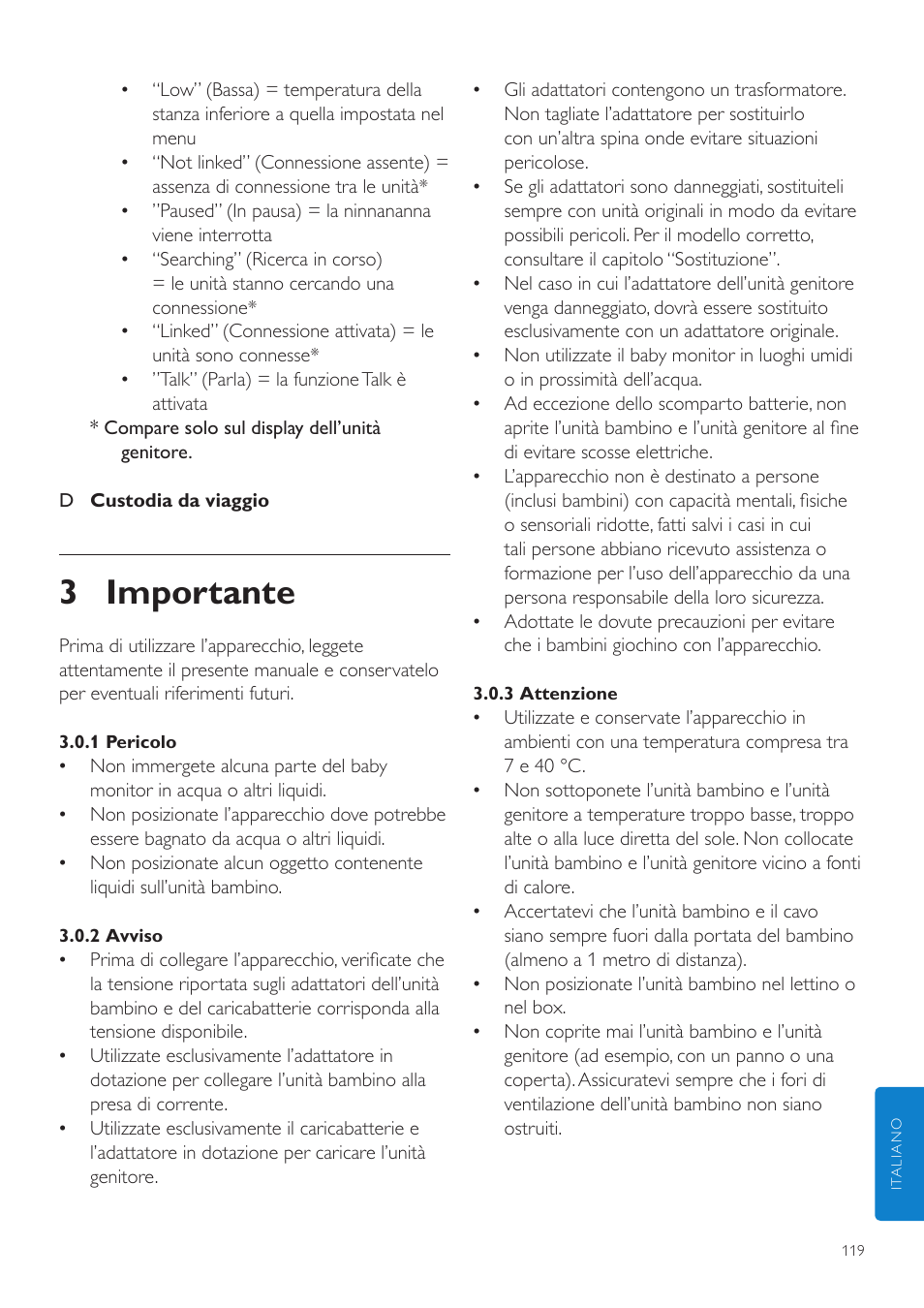 3 importante | Philips AVENT Vigilabebés DECT User Manual | Page 119 / 216