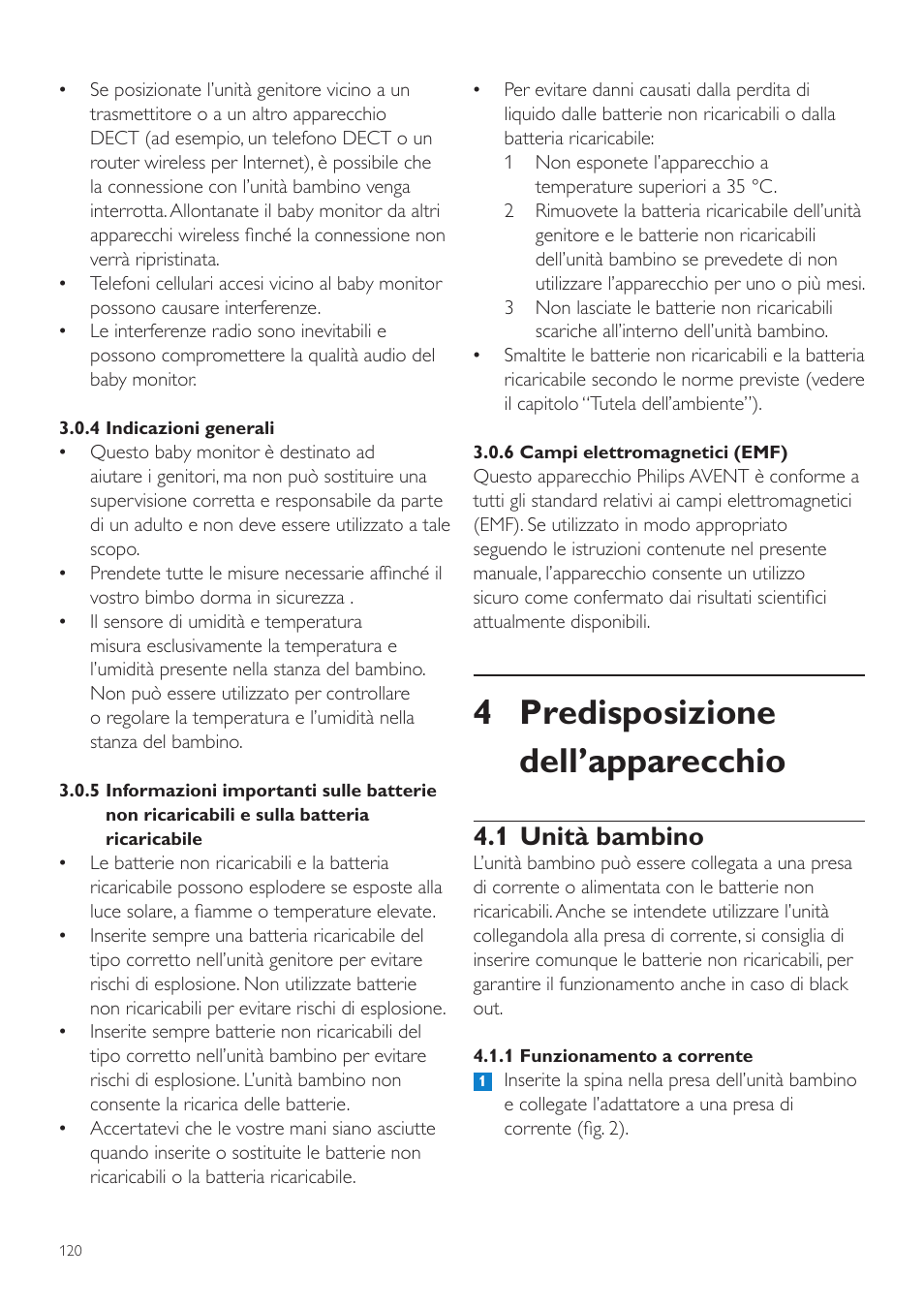 4 predisposizione dell’apparecchio, 1 unità bambino | Philips AVENT Vigilabebés DECT User Manual | Page 120 / 216