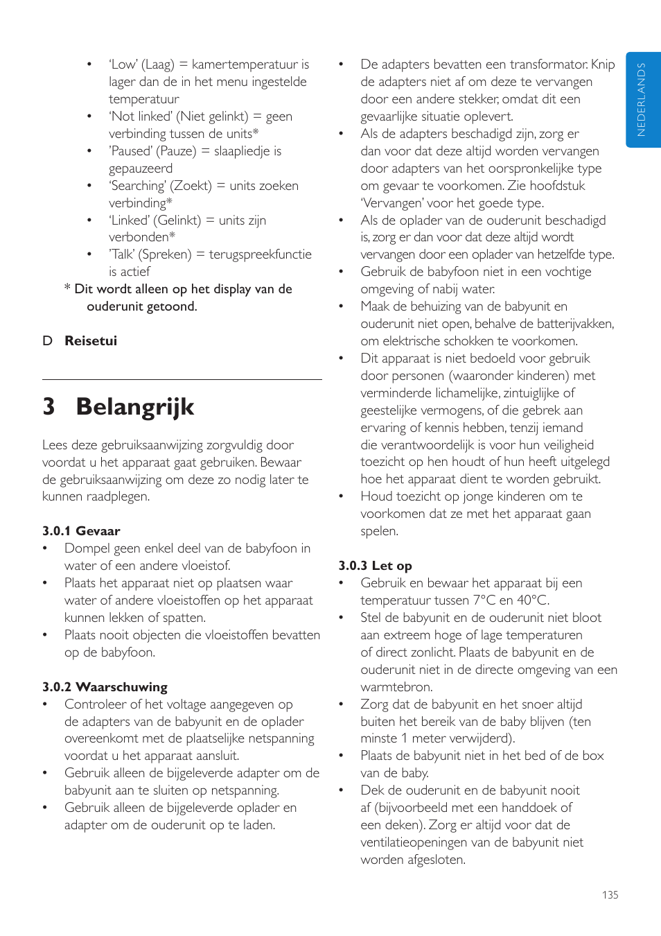 3 belangrijk | Philips AVENT Vigilabebés DECT User Manual | Page 135 / 216