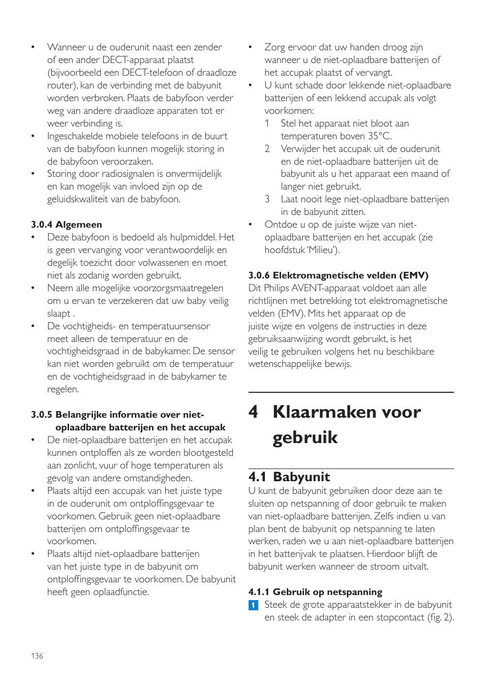 4 klaarmaken voor gebruik, 1 babyunit | Philips AVENT Vigilabebés DECT User Manual | Page 136 / 216