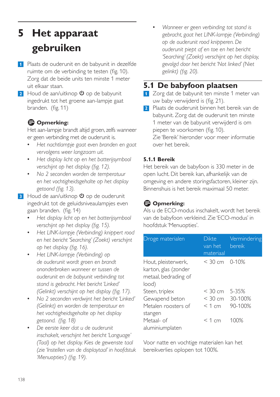 5 het apparaat gebruiken, 1 de babyfoon plaatsen | Philips AVENT Vigilabebés DECT User Manual | Page 138 / 216
