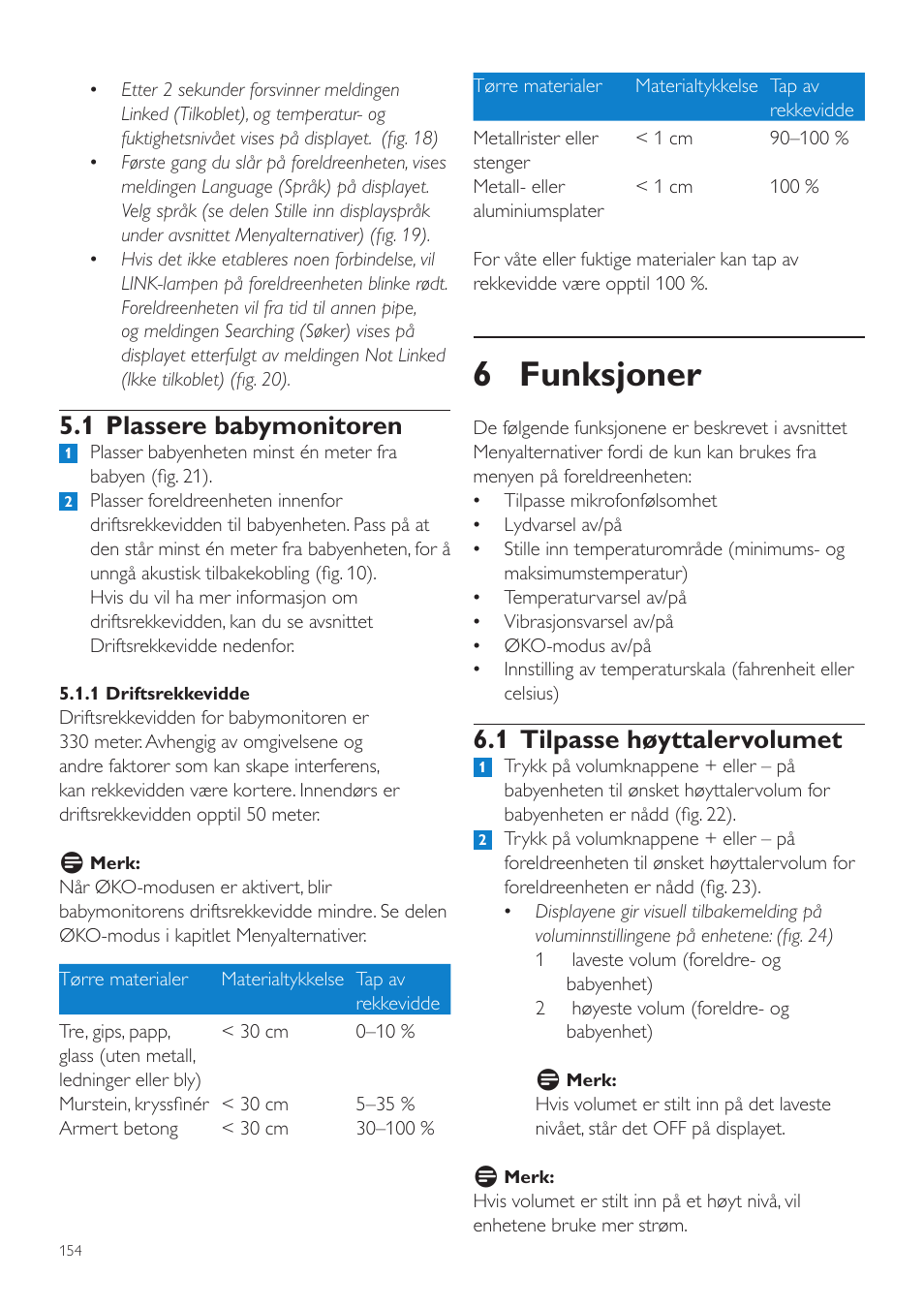 6 funksjoner, 1 tilpasse høyttalervolumet, 1 plassere babymonitoren | Philips AVENT Vigilabebés DECT User Manual | Page 154 / 216