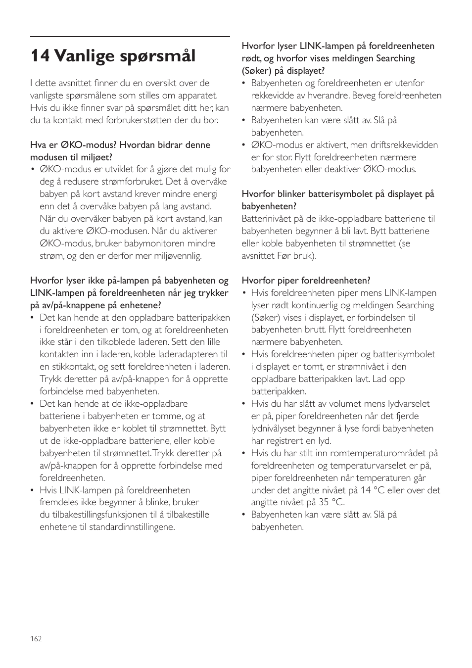 14 vanlige spørsmål | Philips AVENT Vigilabebés DECT User Manual | Page 162 / 216
