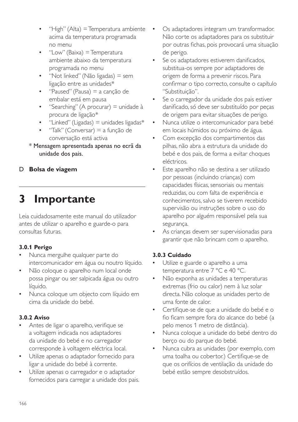 3 importante | Philips AVENT Vigilabebés DECT User Manual | Page 166 / 216