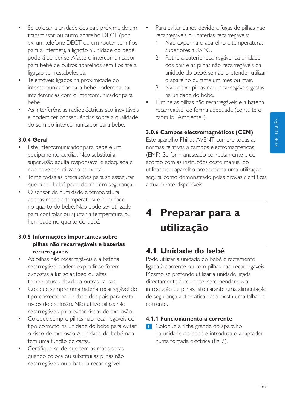 4 preparar para a utilização, 1 unidade do bebé | Philips AVENT Vigilabebés DECT User Manual | Page 167 / 216