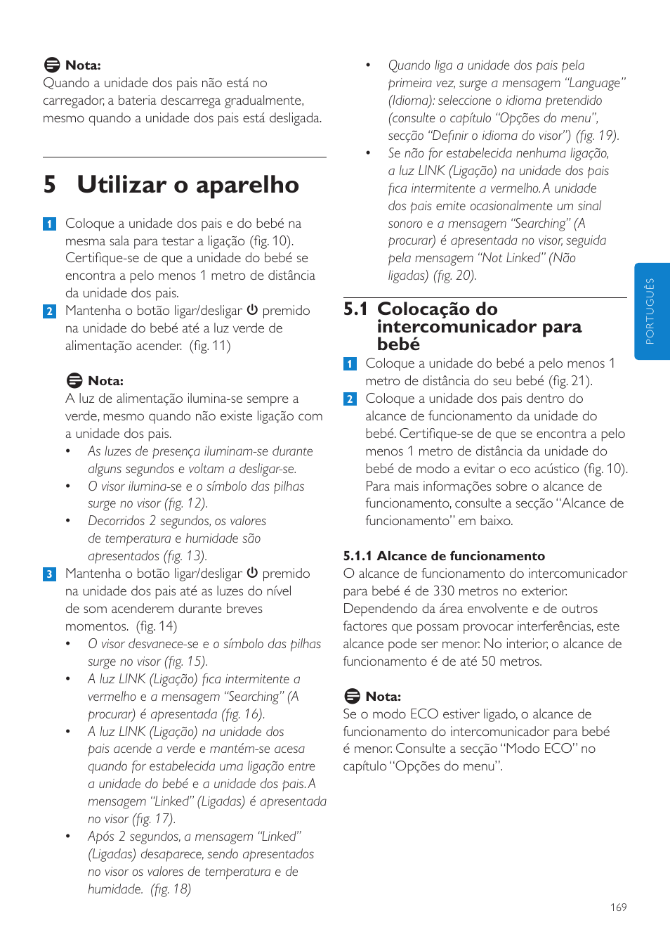 5 utilizar o aparelho, 1 colocação do intercomunicador para bebé | Philips AVENT Vigilabebés DECT User Manual | Page 169 / 216