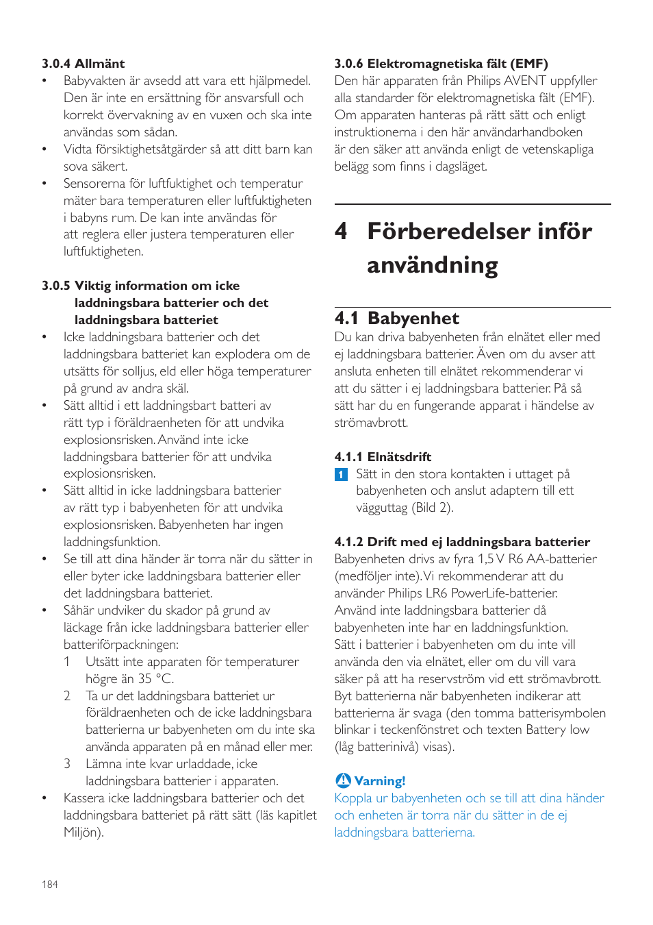 4 förberedelser inför användning, 1 babyenhet | Philips AVENT Vigilabebés DECT User Manual | Page 184 / 216