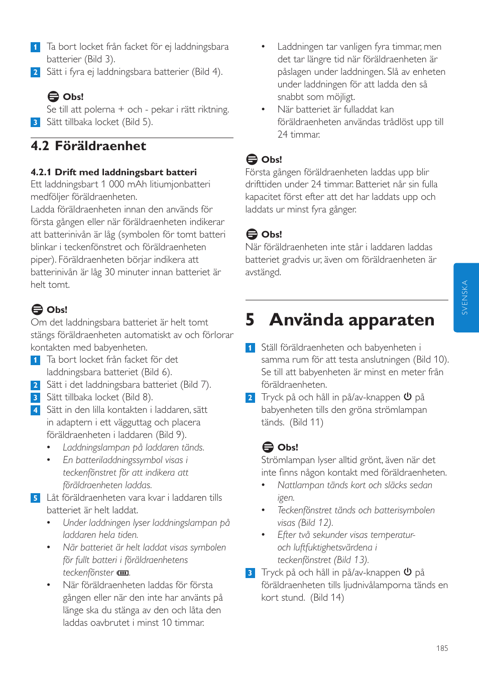 5 använda apparaten, 2 föräldraenhet | Philips AVENT Vigilabebés DECT User Manual | Page 185 / 216