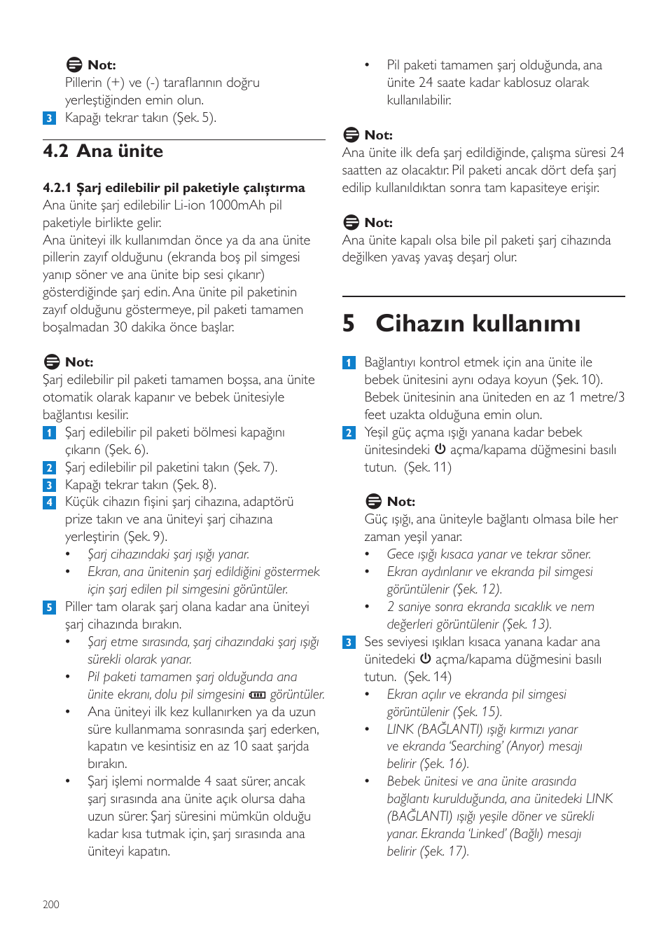 5 cihazın kullanımı, 2 ana ünite | Philips AVENT Vigilabebés DECT User Manual | Page 200 / 216