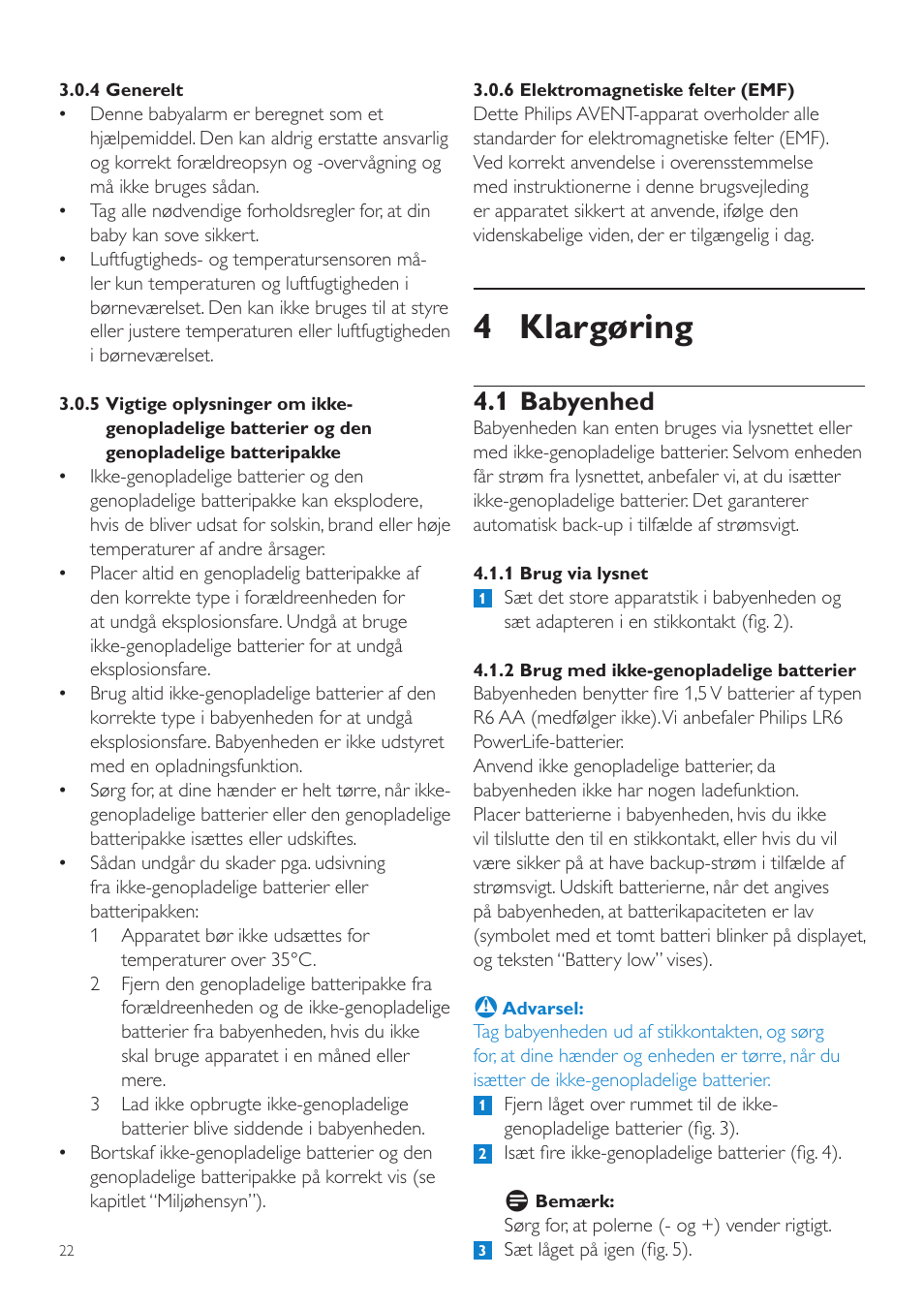 4 klargøring, 1 babyenhed | Philips AVENT Vigilabebés DECT User Manual | Page 22 / 216