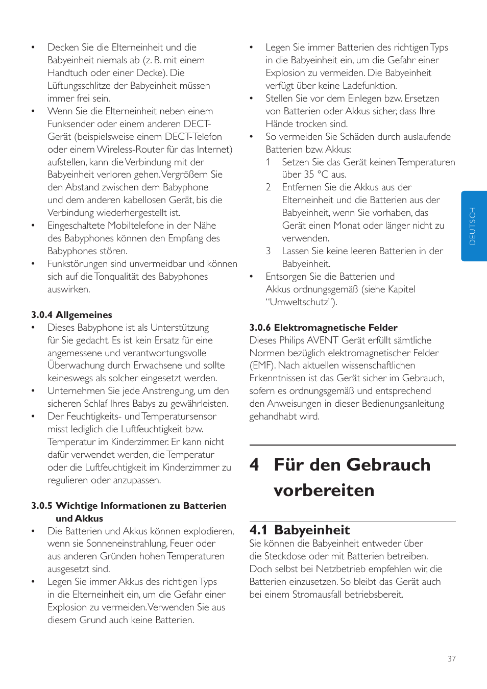 4 für den gebrauch vorbereiten, 1 babyeinheit | Philips AVENT Vigilabebés DECT User Manual | Page 37 / 216