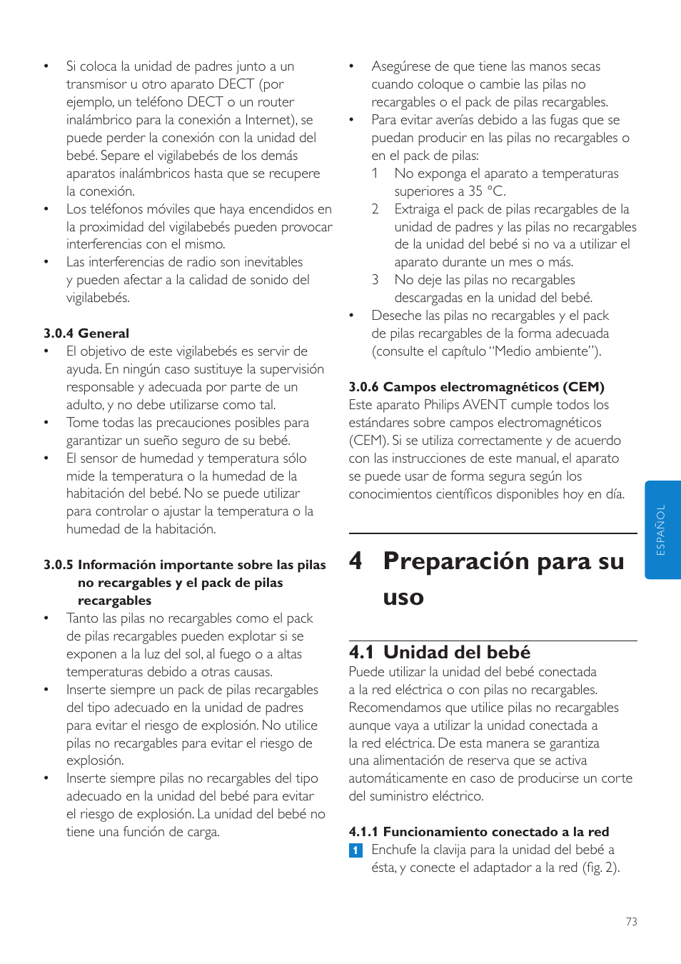 4 preparación para su uso, 1 unidad del bebé | Philips AVENT Vigilabebés DECT User Manual | Page 73 / 216